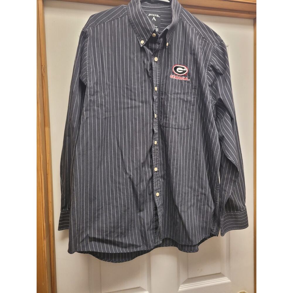 Antigua Georgia Bulldogs Button Down Shirt Mens Large Striped UGA L/S